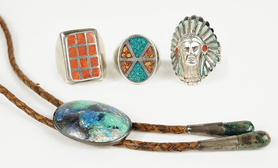 An Azurite, Silver, And Leather Bolo. (1 of 1)