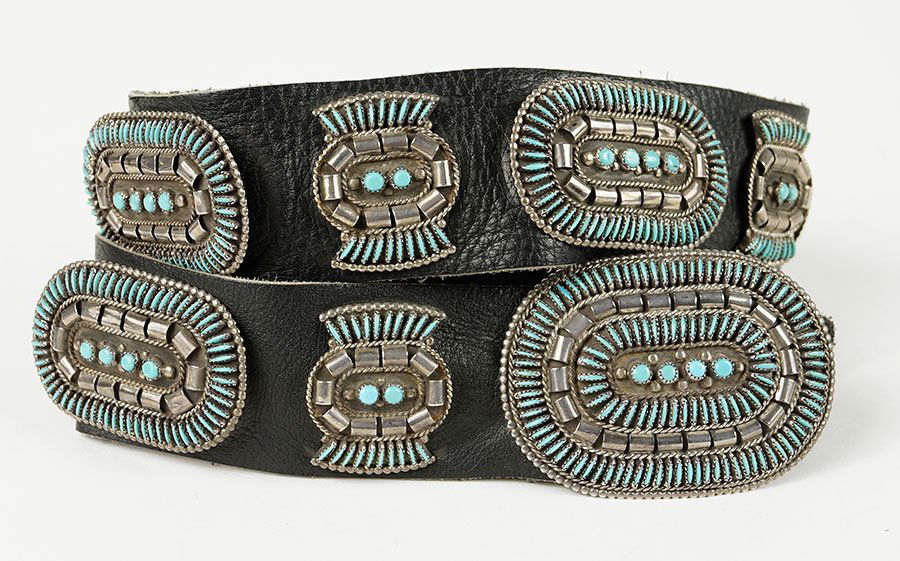 A Native American Turquoise, Silver, And Leather Concho (1 of 2)