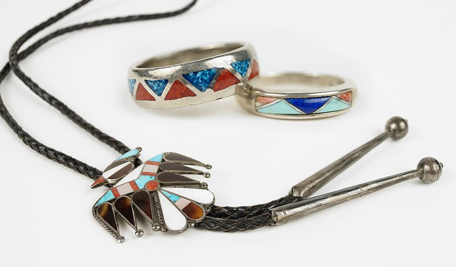 A Zuni Silver And Inlay Bolo. (1 of 1)