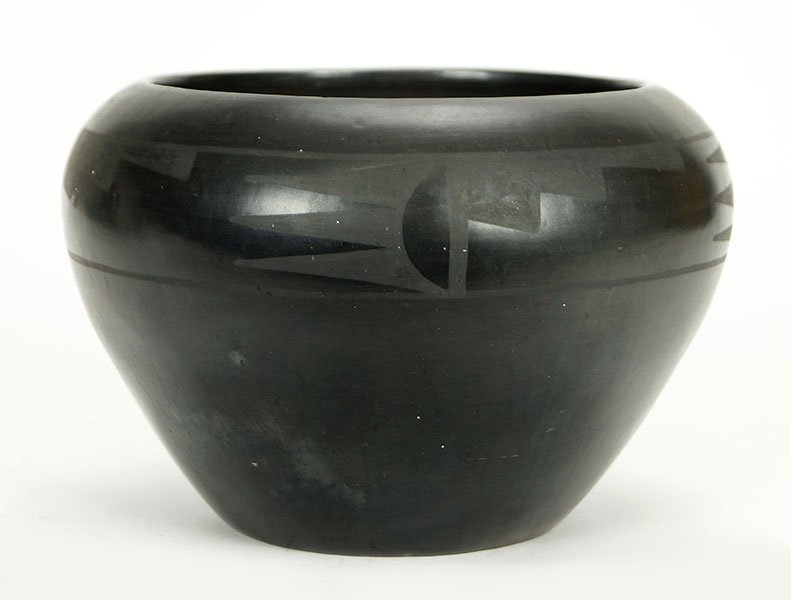 A San Ildefonso By Maria Blackware Pottery Bowl. (1 of 2)