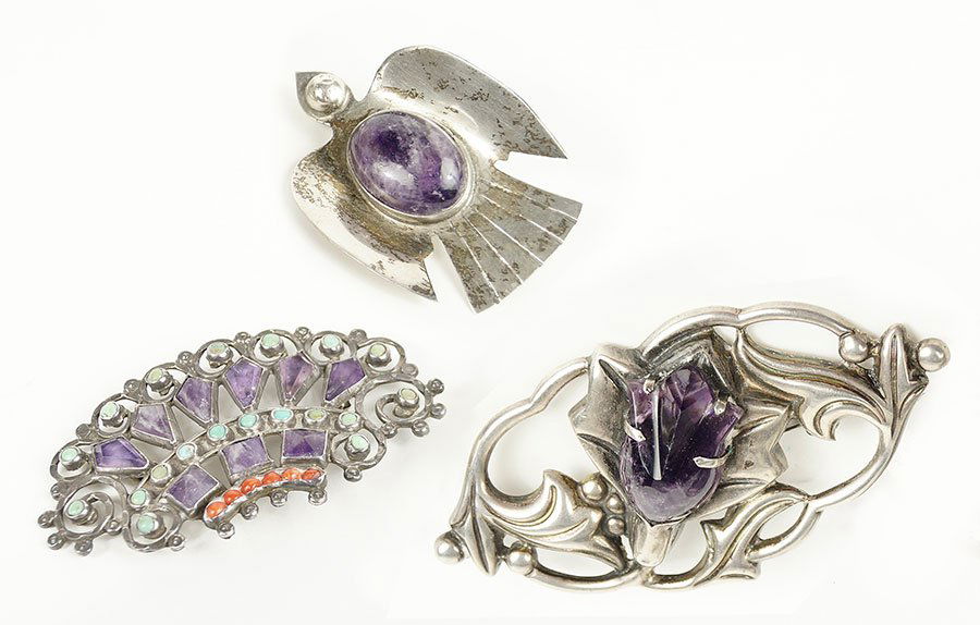 A Mexican Sterling Silver, Amethyst, Turquoise, And (1 of 4)