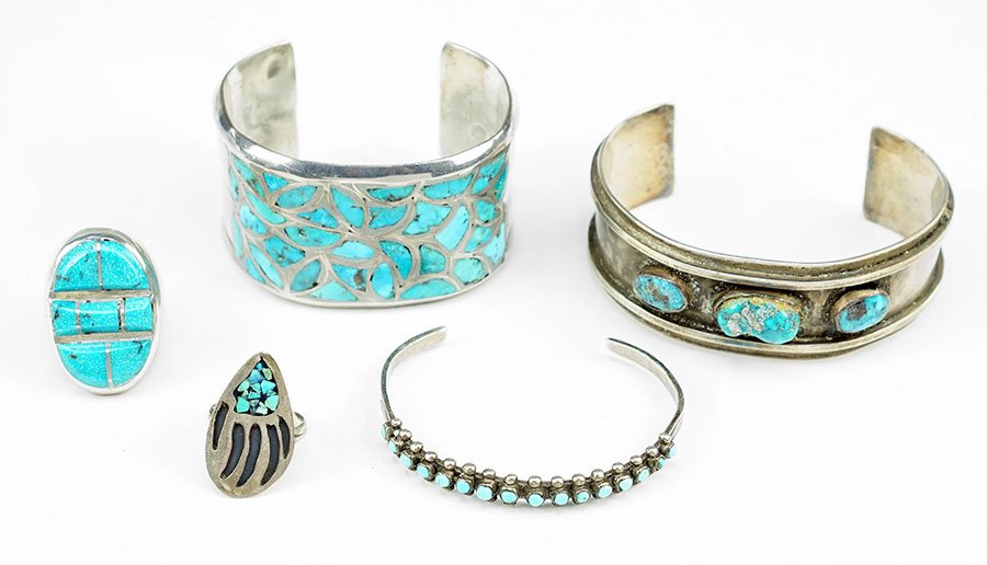 A Group Of Three Native American Turquoise And Silver (1 of 1)