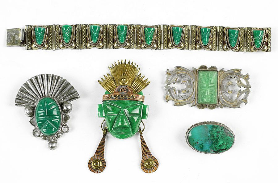 A Group Of Three Mexican Silver And Green Onyx (1 of 1)