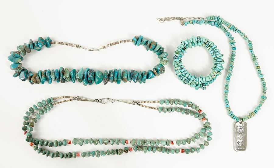 A Group Of Three Native American Turquoise Bead And (1 of 1)