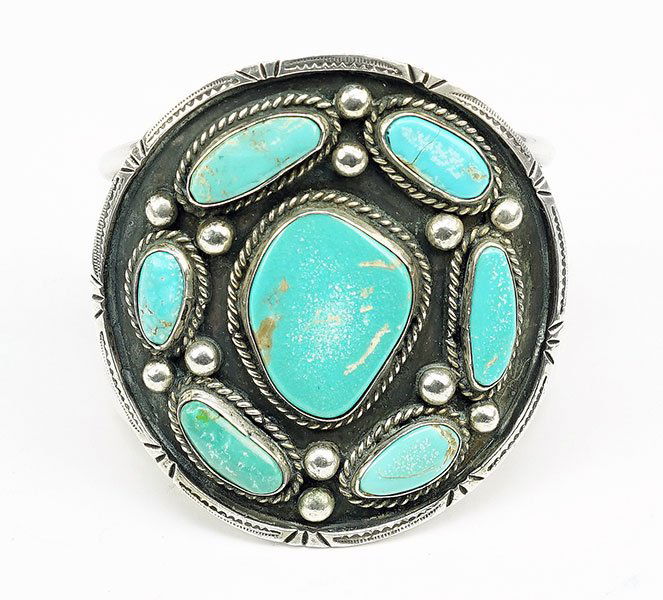 A Native American Turquoise And Silver Cuff Bracelet. (1 of 2)