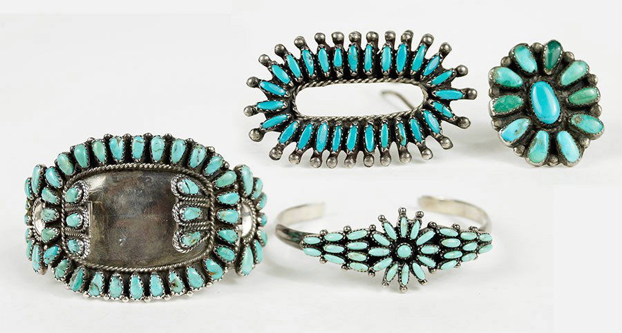 A Turquoise And Sterling Silver Watch Bracelet. (1 of 1)