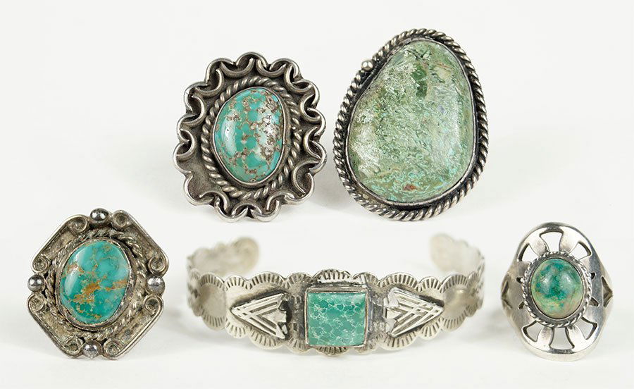 A Group Of Four Native American Turquoise And Silver (1 of 1)