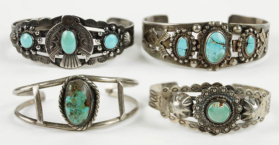 A Group Of Four Native American Turquoise And Silver (1 of 1)