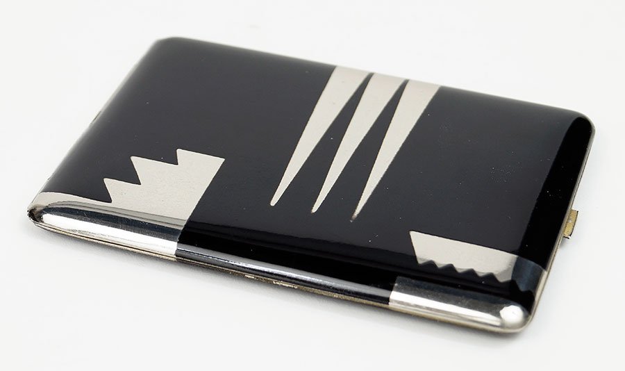 A Black Enamel And Silver Art Deco Cigarette Case. (1 of 3)