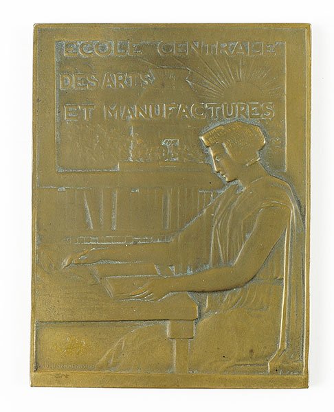 Raoul Lamourdedieu (French, 1877-1953) Ecole Centrale: Raoul Lamourdedieu (French, 1877-1953) Ecole Centrale Des Arts et Manufactures. Patinated bronze medal. Signed "Raoul Lamourdedieu" in lower left corner. Reverse reads "M. Laurent membre du Conseil 19
