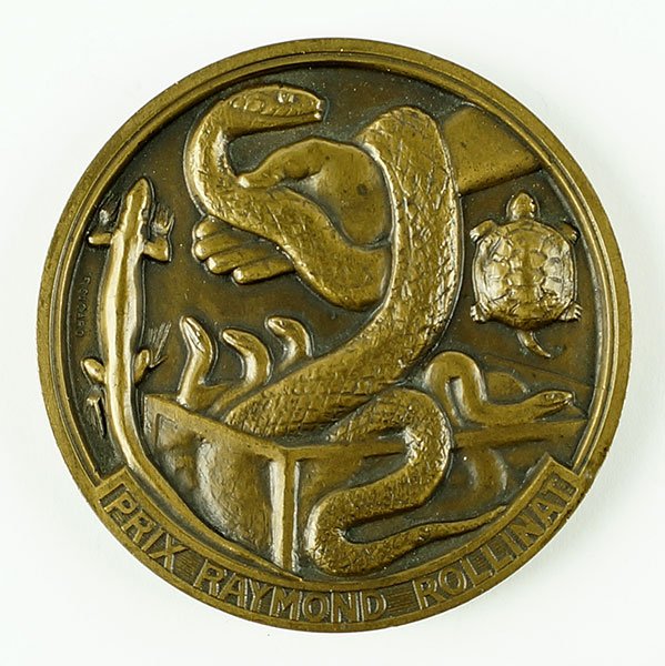 Francois Leon Sicard (French, 1862-1934) Prix Raymond: Francois Leon Sicard (French, 1862-1934) Prix Raymond Rollinat. Patinated bronze medal. Signed "F. Sicard" along lower edge. Reverse reads "La Societe Nationale D'Acclimatation de France A" Diameter: 