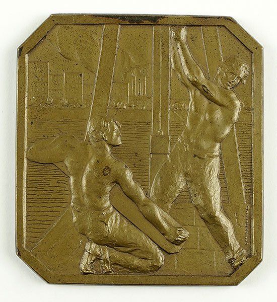 Ernesto de la Carcova (Argentinian, 1867-1927): Ernesto de la Carcova (Argentinian, 1867-1927) Municipalidad de Buenos Aires Avenida Costanera Sud. Patinated bronze medal. Signed vertically "Delacarcova" along right side. Reverse is dated 1927 2.25