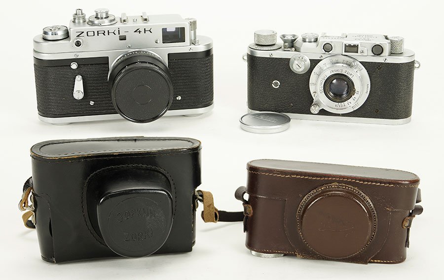 A Leica Ernst Leitz Wetzlar Camera.: A Leica Ernst Leitz Wetzlar Camera. Serial Number 224314, dated 1936-37. Together with a Russian Zorka 4K camera