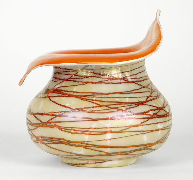 A Loetz Orange 'Jack in the Pulpit' Bowl. (1 of 3)