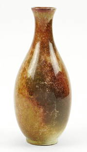 Richard Uhlemeyer (German, 1900-1954) Vase.: Richard Uhlemeyer (German, 1900-1954) Vase. Bulbous vase leads to a tapering neck. Vase is decorated with multi-colored brown, red, and orange high glaze. Incised on underside, and stamped "Germany" H