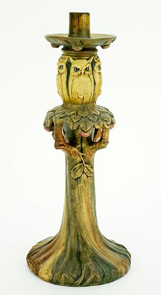 A Weller Woodcrat Glazed Ceramic Candlestick. (1 of 2)