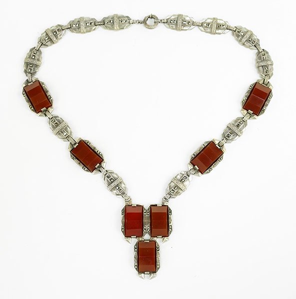 A Carnelian, Marcasite, And Sterling Silver Necklace. (1 of 1)