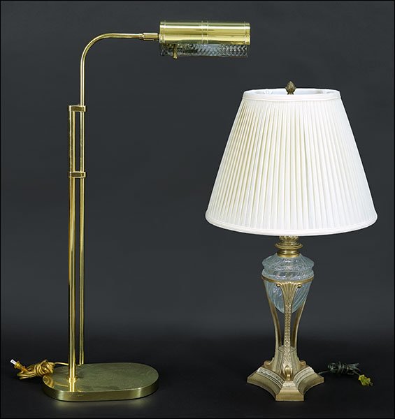 A Frederick Cooper Brass Reading Lamp.: A Frederick Cooper Brass Reading Lamp. Together with a contemporary table lamp