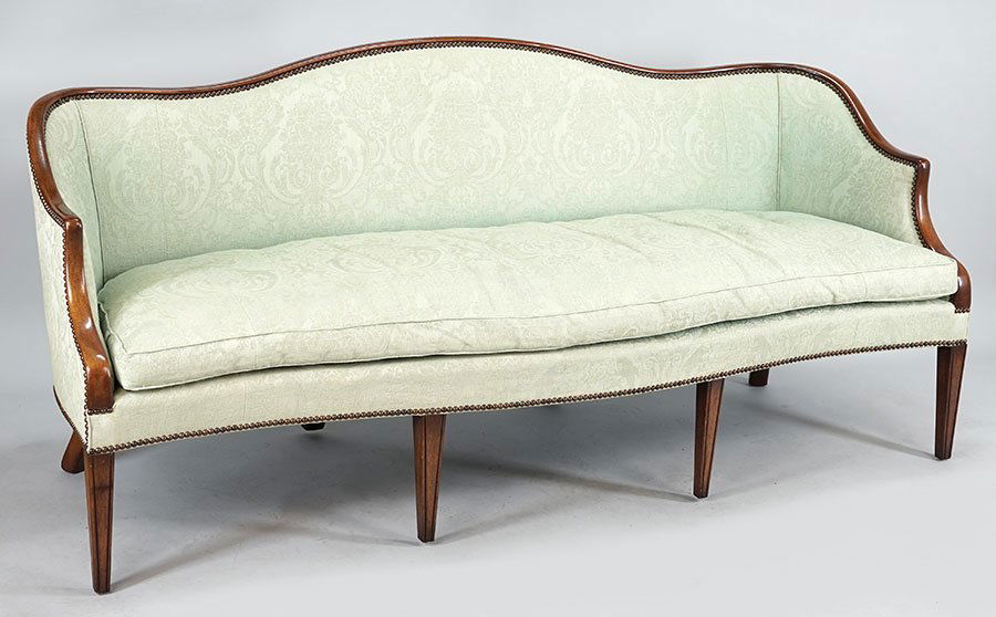 A Hepplewhite Style Mahogany Upholstered Sofa. (1 of 1)