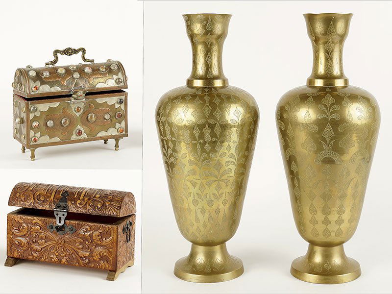 A Pair of Indian Brass Vases. (1 of 3)