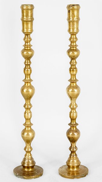 A Pair of Indian Brass Candlesticks. (1 of 1)