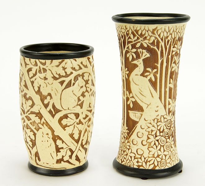 Two Weller Knifewood Pottery Vases. (1 of 1)