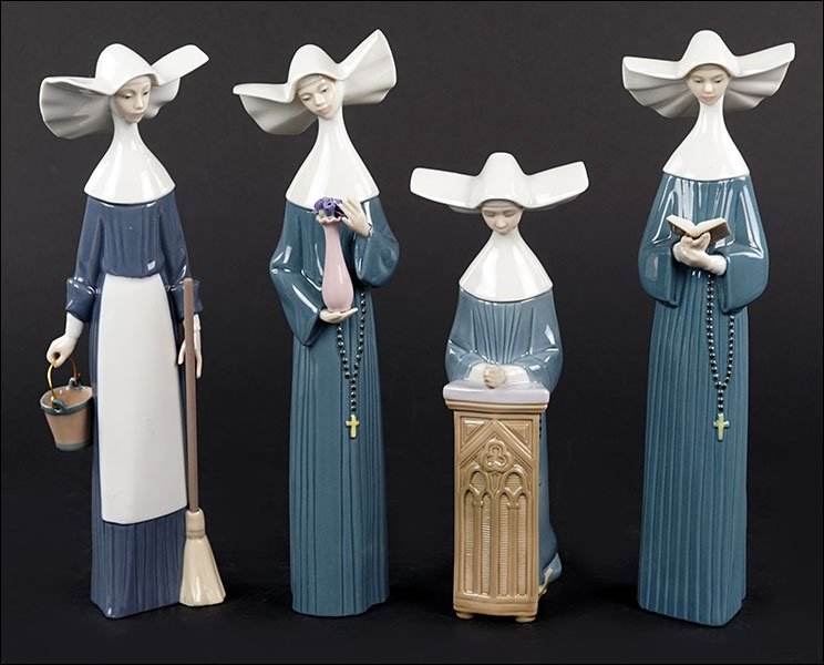 Four Lladro Porcelain Nun Figures.