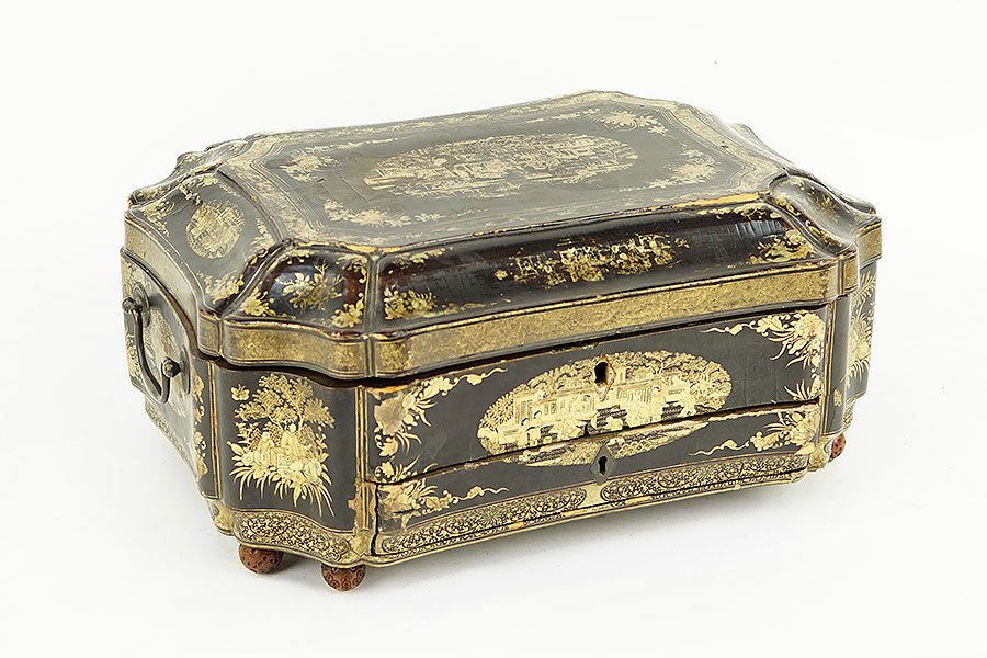 A Chinese Gilt Lacquered Sewing Box. (1 of 1)
