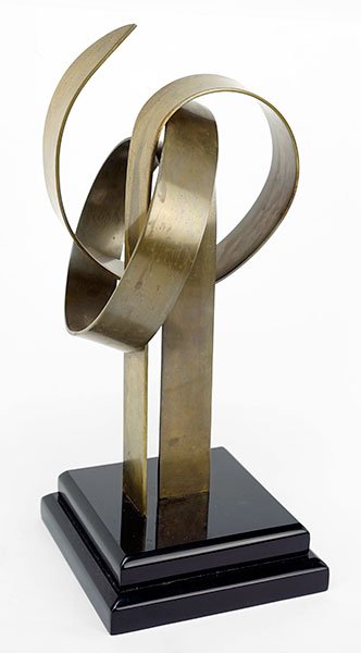 Hivo Van Teal (20th Century) Untitled.: Hivo Van Teal (20th Century) Untitled. Metal sculpture. Signed "Van Teal". Raised on a black 2" lucite base Sculpture: 14.5"