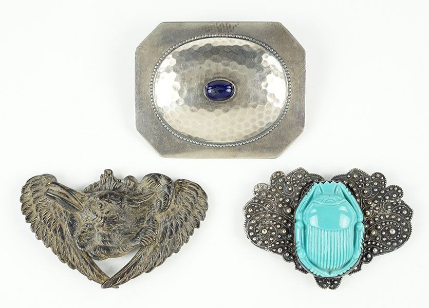 An Egyptian Revival Blue Paste Scarab Ribbon Buckle. (1 of 1)