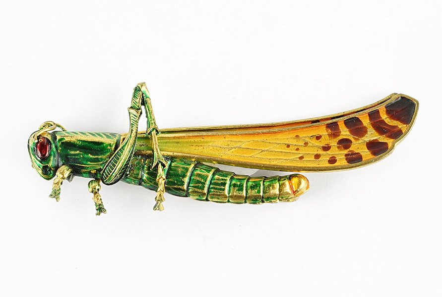 A Czech Grasshopper Enamel Brooch. (1 of 1)