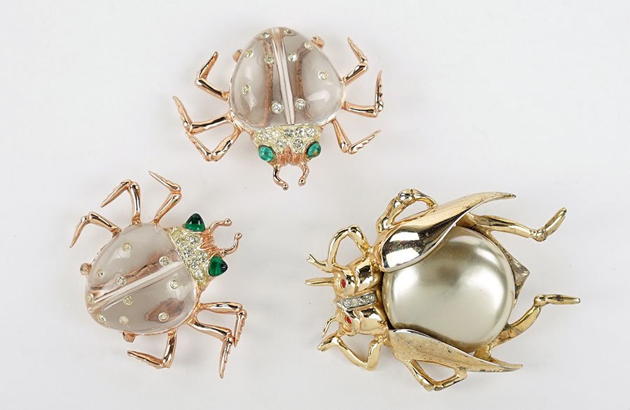 Two Coro Sterling Silver And Lucite Ladybug Fur Clips. (1 of 1)