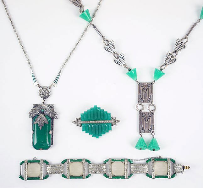 Two Art Deco Green Paste And Silvertone Pendant (1 of 1)