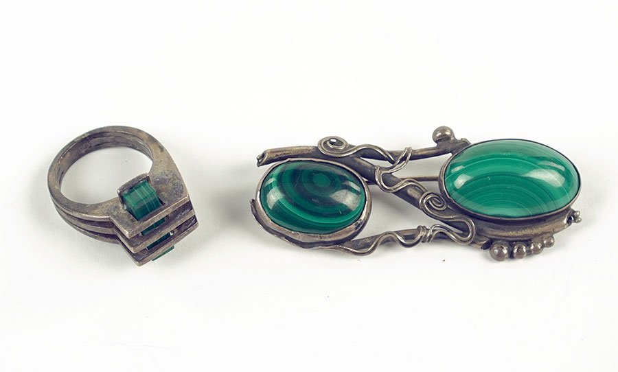 A Modernist Malachite And Silver Ring. (1 of 1)