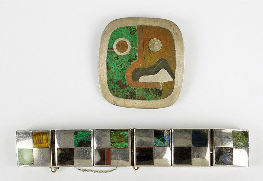 A Los Castillo Mexican Silver And Inlay Brooch. (1 of 1)