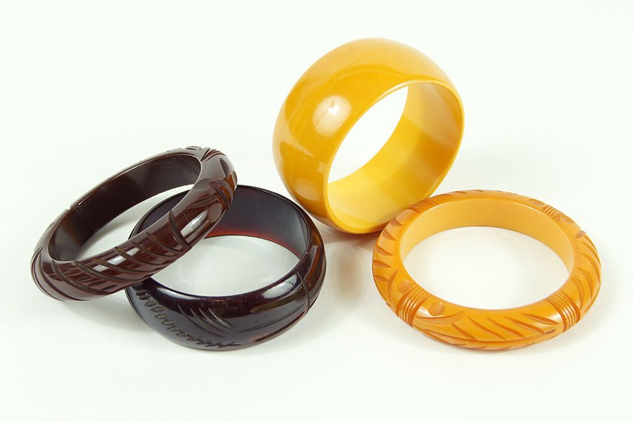 Two Brown Carved Bakelite Bangle Bracelets. (1 of 1)