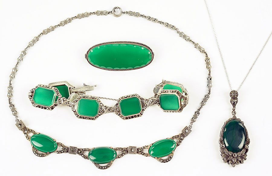 Two Green Onyx, Marcasite, And Sterling Silver (1 of 1)