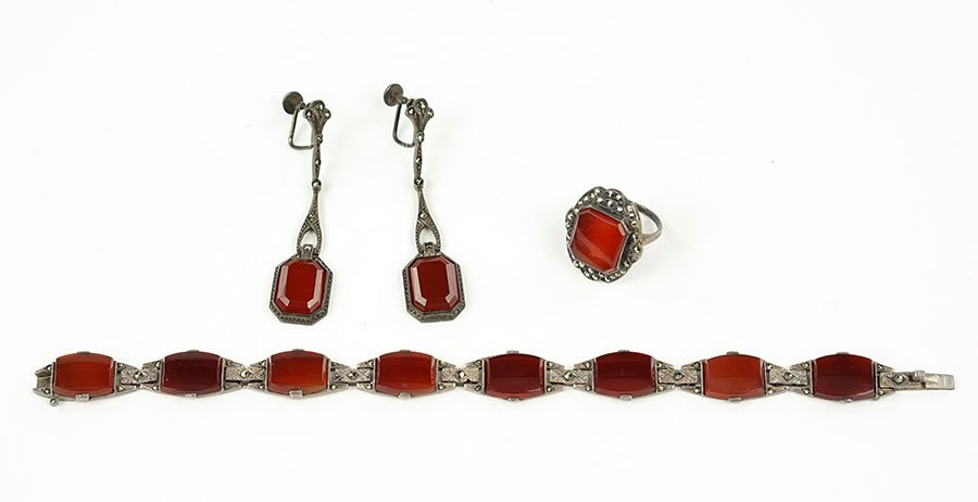 A Pair Of German Carnelian, Marcasite, And Sterling (1 of 1)