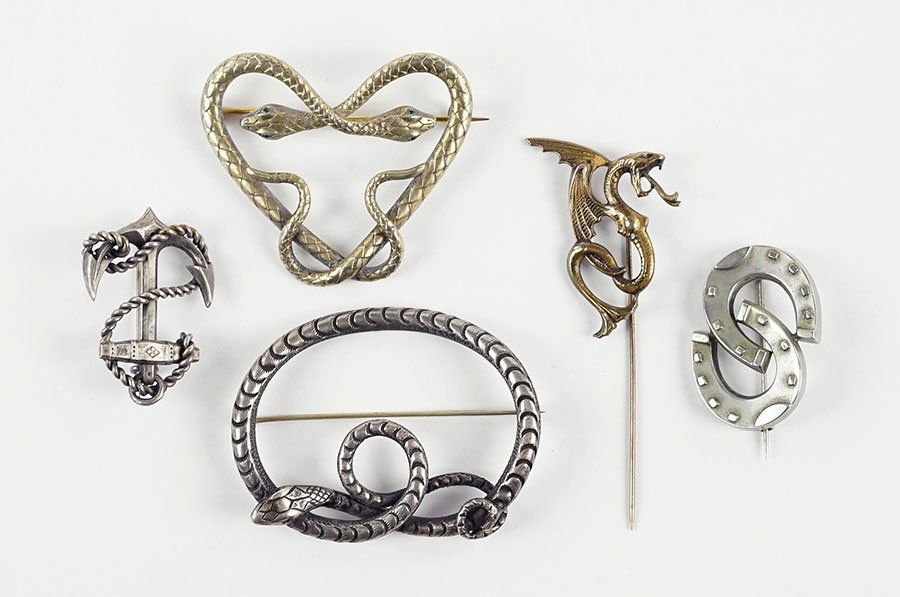 A Sterling Silver And Paste Double Snake Brooch. (1 of 1)