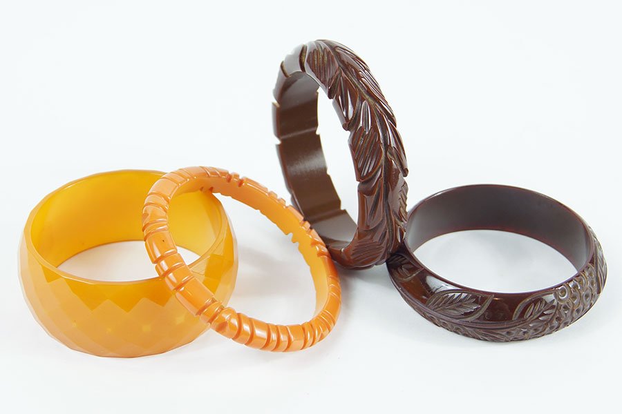 Two Chocolate Brown Carved Bakelite Bangle Bracelets. (1 of 1)