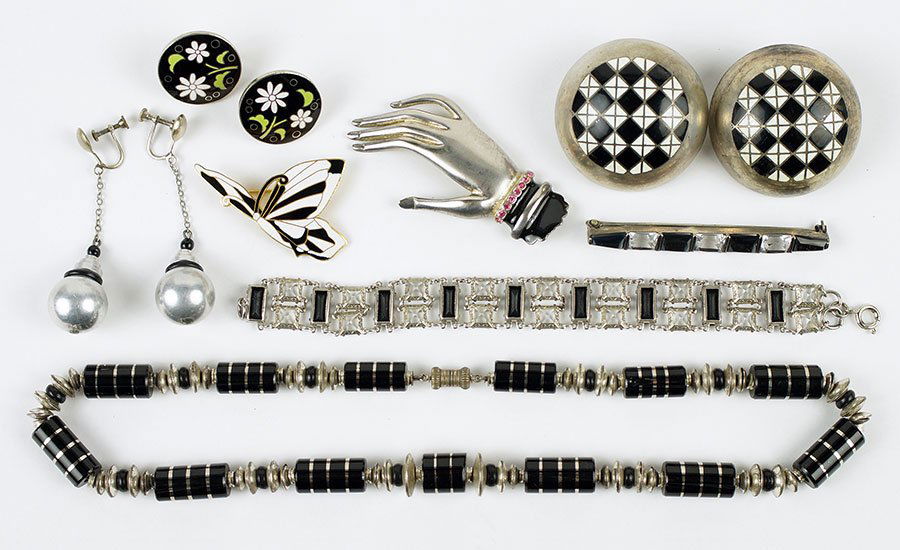 A Pair Of Black And White Enamel Semicircle Earclips. (1 of 1)