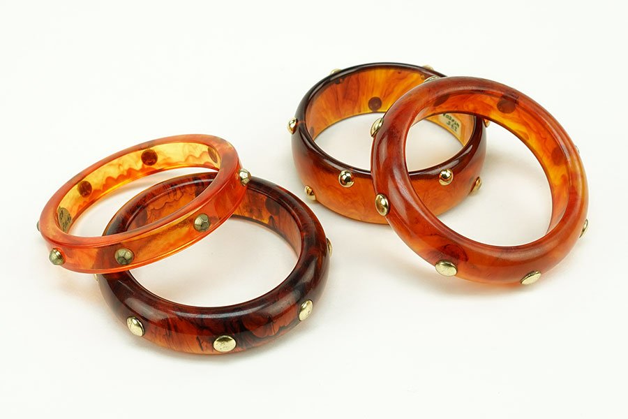 Four Bakelite Faux Tortoise And Goldtone Stud Bangle (1 of 1)