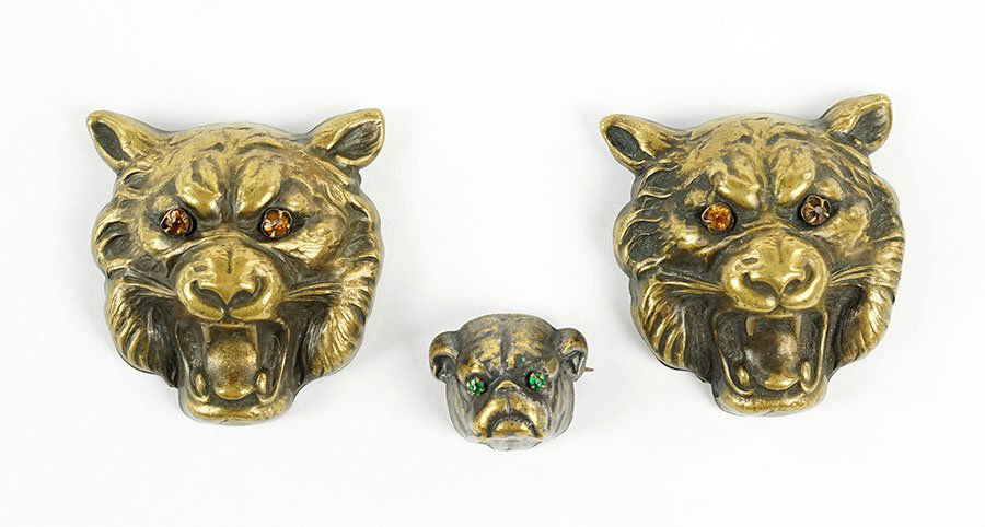 A Pair Of Metal And Rhinestone Tiger Dress Clips. (1 of 1)