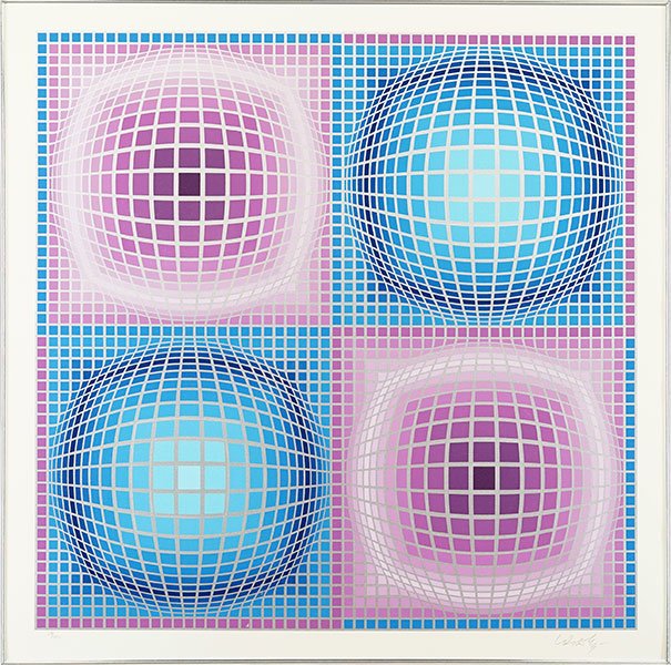 Victor Vasarely (French/Hungarian, 1902-1978) Untitled.: Victor Vasarely (French/Hungarian, 1902-1978) Untitled. Silkscreen. Pencil numbered 39/250 LL, pencil signed LR Sight: 28" x 28" Frame: 37.25" x 37.25"