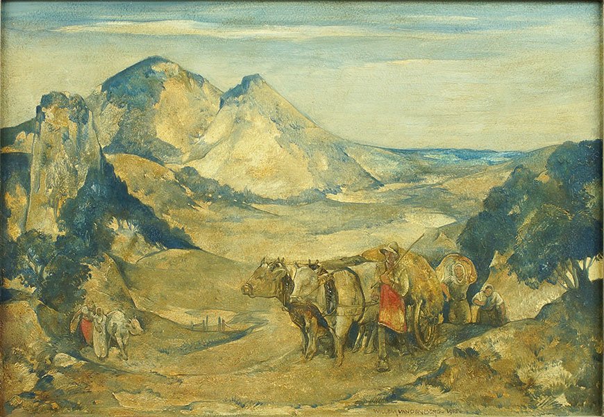 Willem Van Den Berg (Dutch, 1886-1970) Oxcart in the: Willem Van Den Berg (Dutch, 1886-1970) Oxcart in the Tyrol. Oil on board. Signed LR and dated 1955. Provenance: Guildhall Galleries, Chicago Canvas: 10.75" x 15.5" Frame: 19" x 24"