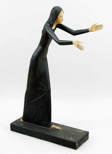 Francois Brochet (French, 1925-2001) Standing Woman: Francois Brochet (French, 1925-2001) Standing Woman with Arms Stretched Out. Painted wood, signed H:43"