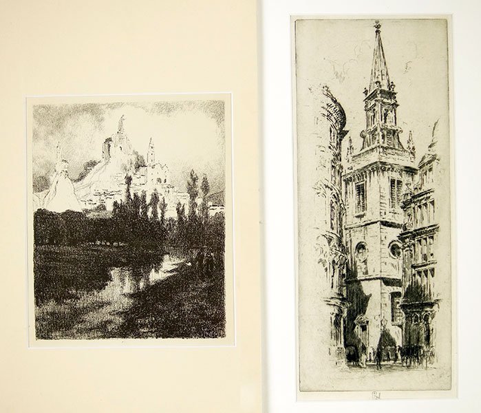 Joseph Pennell (American, 1857-1926) Church Spire,: Joseph Pennell (American, 1857-1926) Church Spire, London. Etching, pencil signed lower center. Together with a Pennell lithograph Plate: 12" x 5" Matboard: 20" x 16"