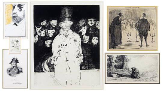 Alphonse Legros (French, 1837-1911) The Wayfarer.: Alphonse Legros (French, 1837-1911) The Wayfarer. Etching on paper. Signed within the print LR. Together with 'Les Comediens de Societe' by Daumier, a portrait of Louis Philippe, an etching titled 'Mr