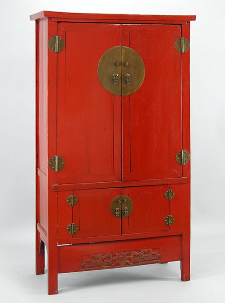 A Chinese Red Lacquered Dressing Cabinet. (1 of 1)