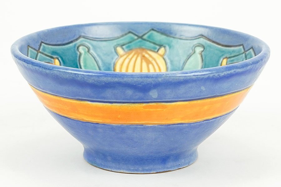 Attributed to Margit Kovacs (Austrian, 1902-1977) A: Attributed to Margit Kovacs (Austrian, 1902-1977) A Bowl. Small glazed terra cotta bowl with incised beetle decoration. Underside bears incised date of 1938, with the initials "KM" in between 2.5" x 5